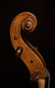 side view of Venetian baroque cello scroll head